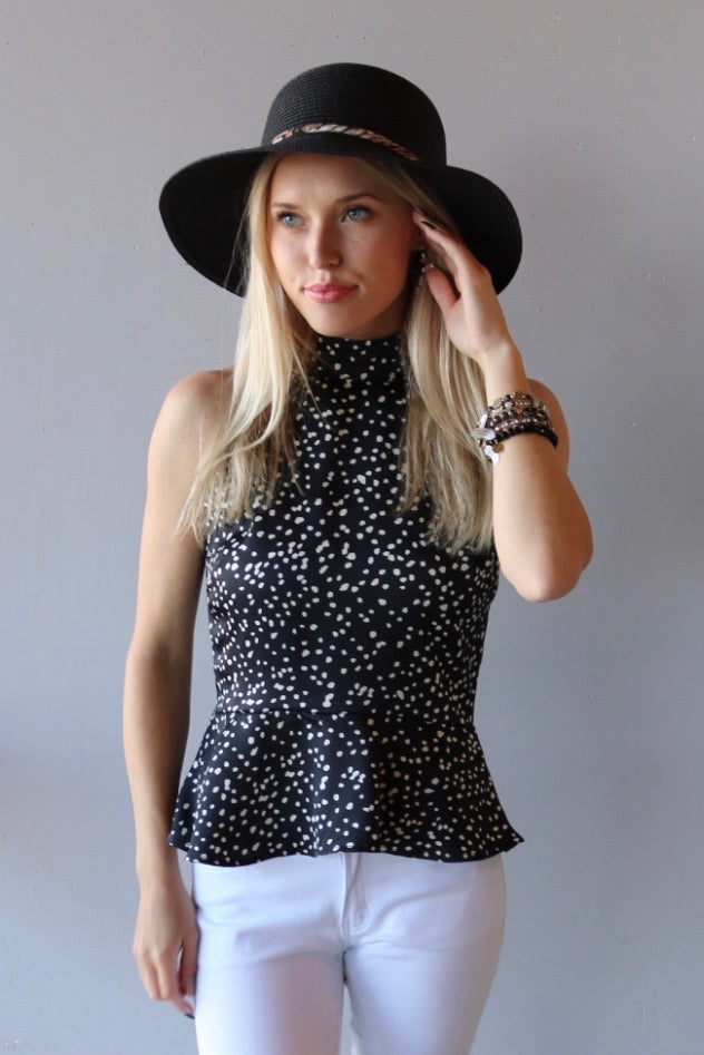 STRIDE Polka Dot High Tie Neck Satin Top