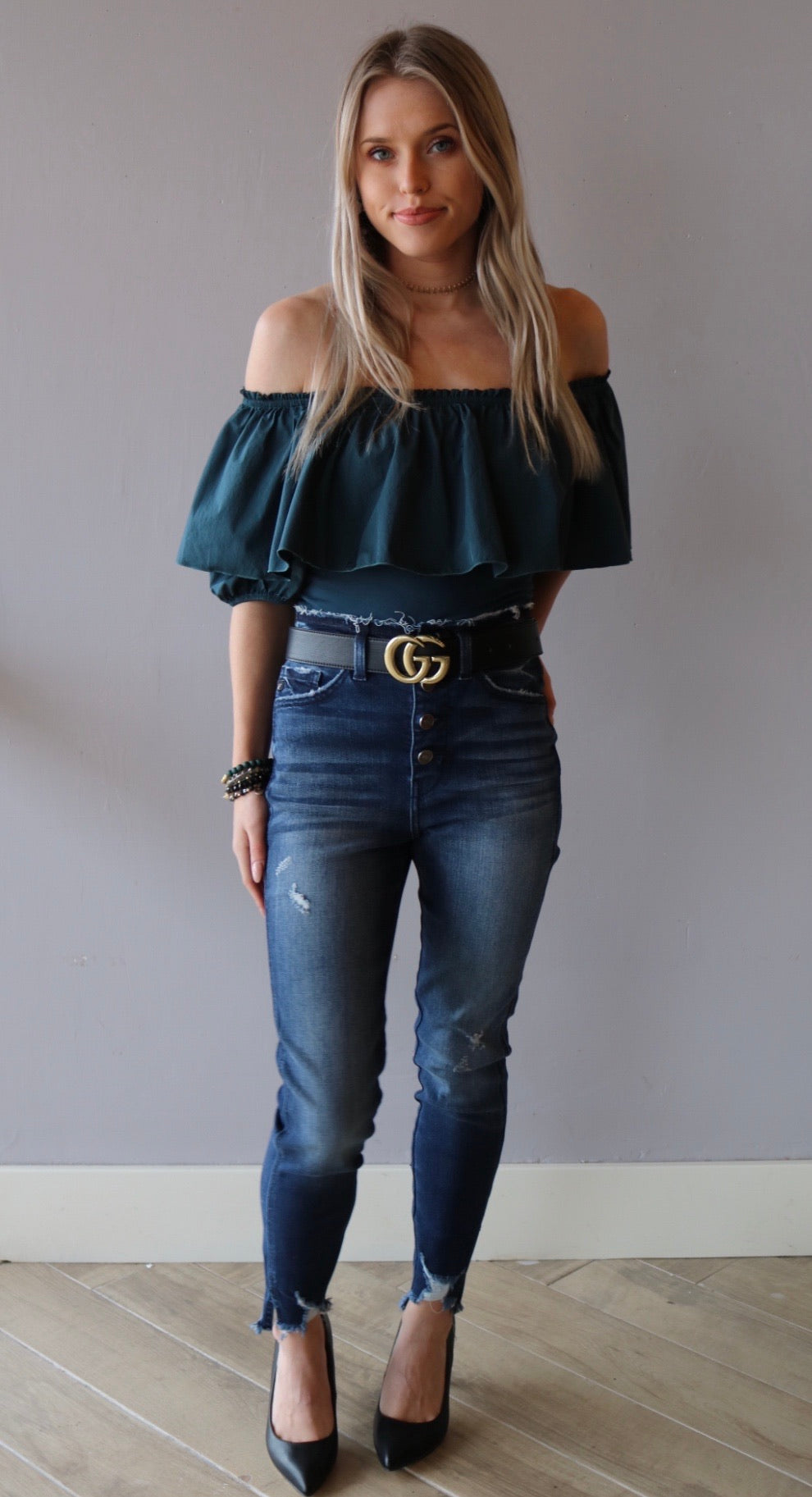 FREE PEOPLE Ruffle POUF GOES MY HEART Ruffled OffShoulder Taffeta Bodysuit