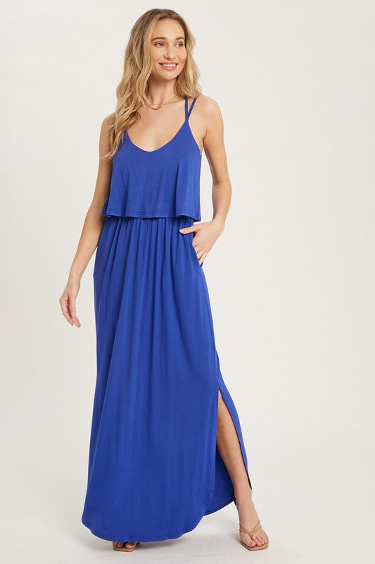 IMPLY StrappyBack Popover Slit JerseyKnit Maxi Dress