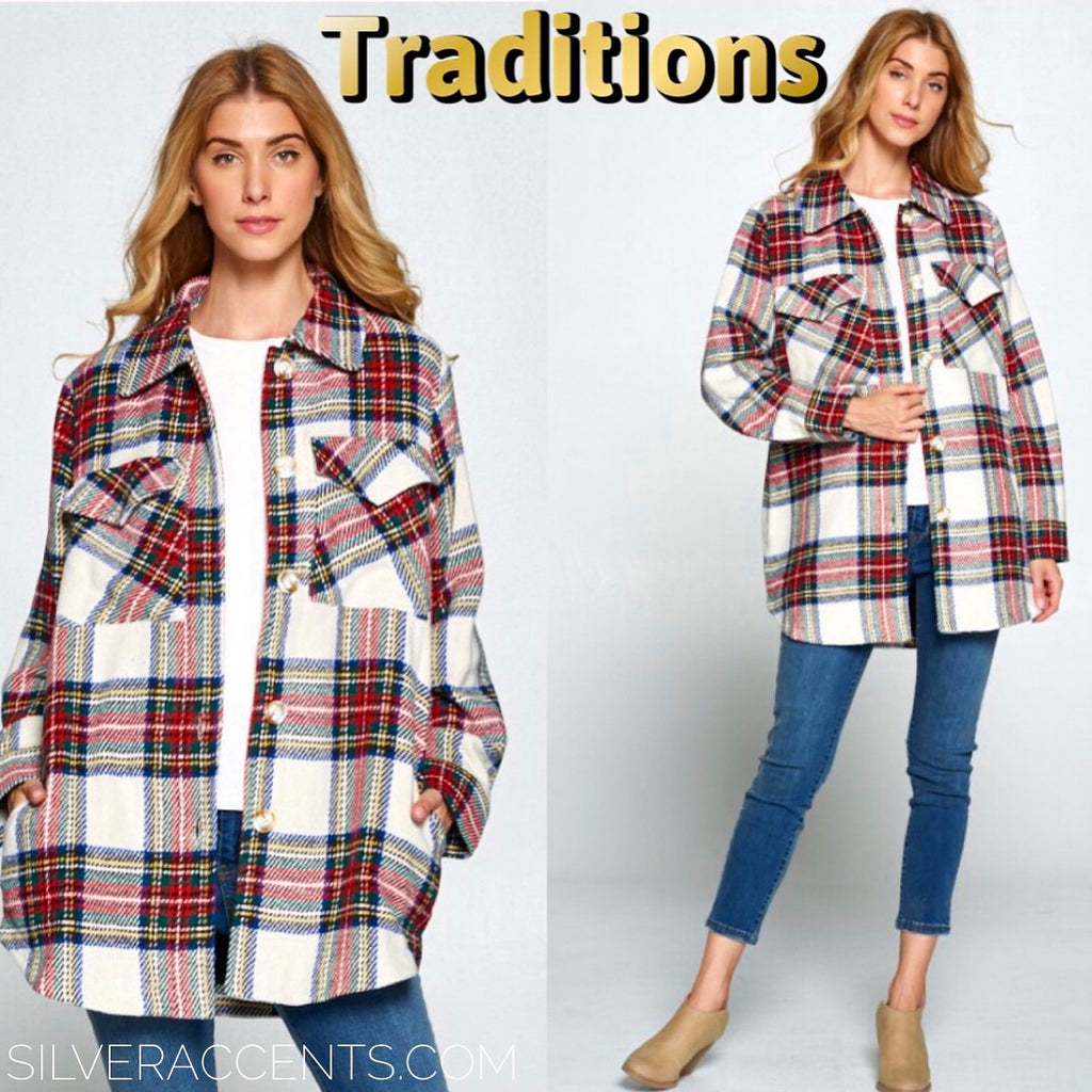 TRADITIONS Plaid ButtonDown Shacket Shirt Jacket