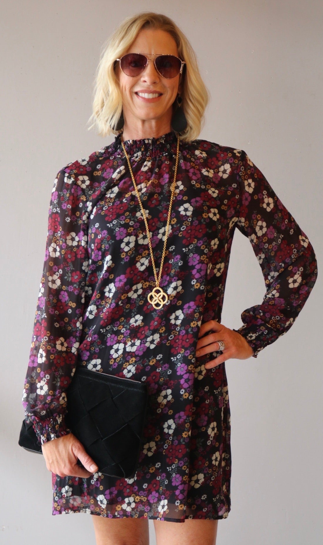 *BOBI BLACK Floral OLSEN Smock Neck Dress