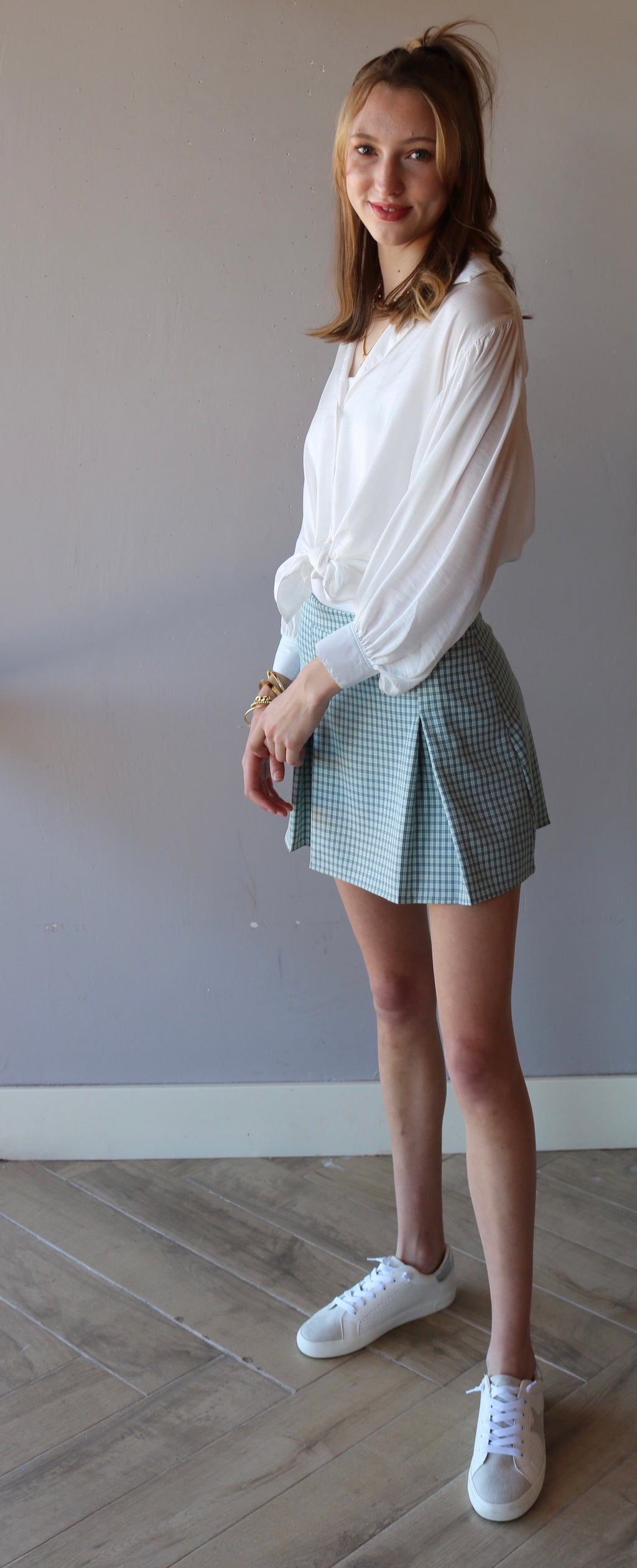 PREPPED Pleated Plaid Mini Skirt