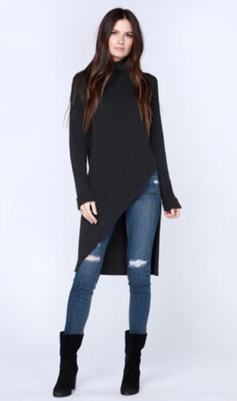 BOBI BLACK Fine RibKnit PRESTIGE Asymmetric Sweater Tunic Top