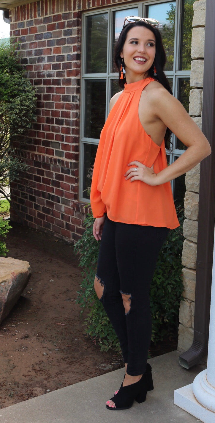 VENGEANCE HiNeck Halter TwistBack Chiffon Top