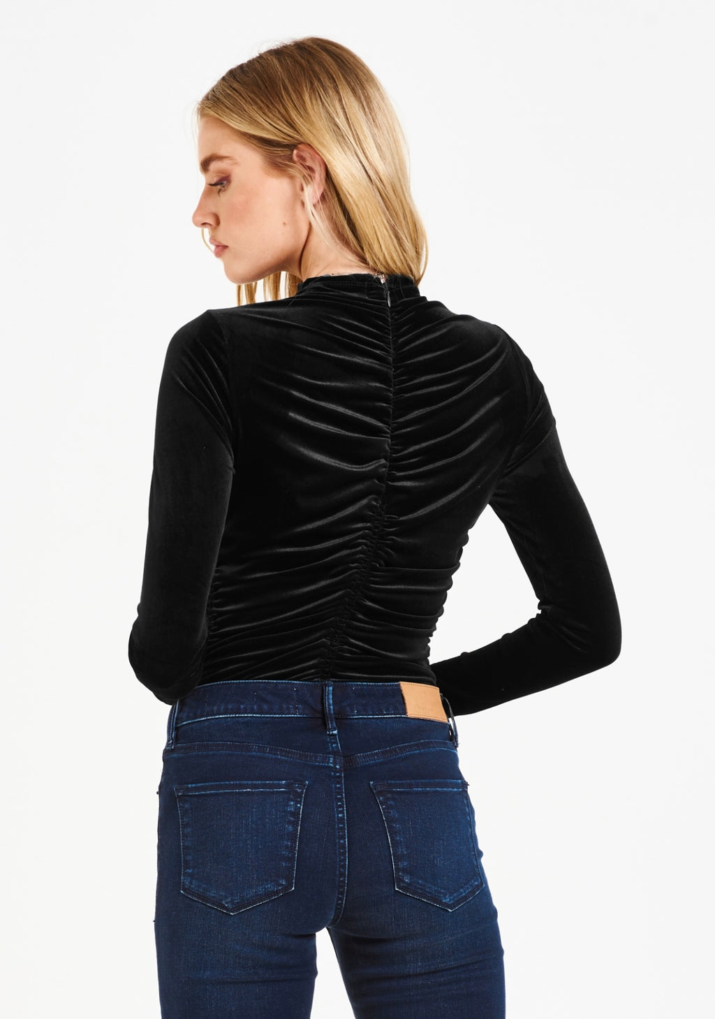 DEAR JOHN Rouche CECE Velvet Long Sleeve Top