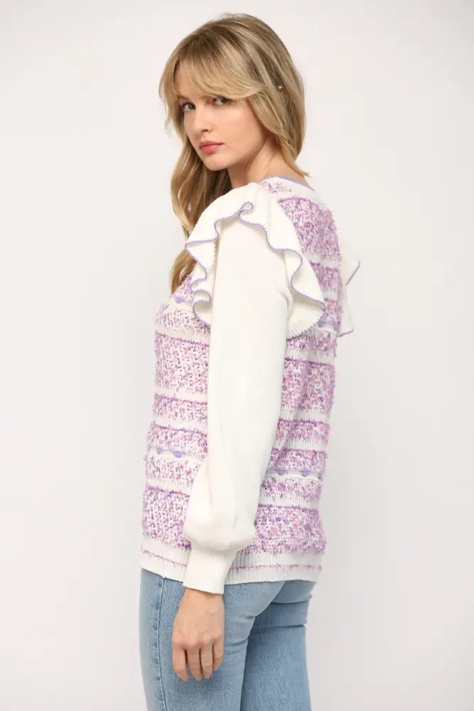 *SUGAR RUSH Ruffle-Sleeve Tape-Yarn Detail Sweater