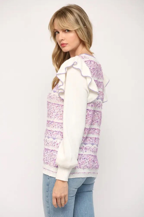 *SUGAR RUSH Ruffle-Sleeve Tape-Yarn Detail Sweater