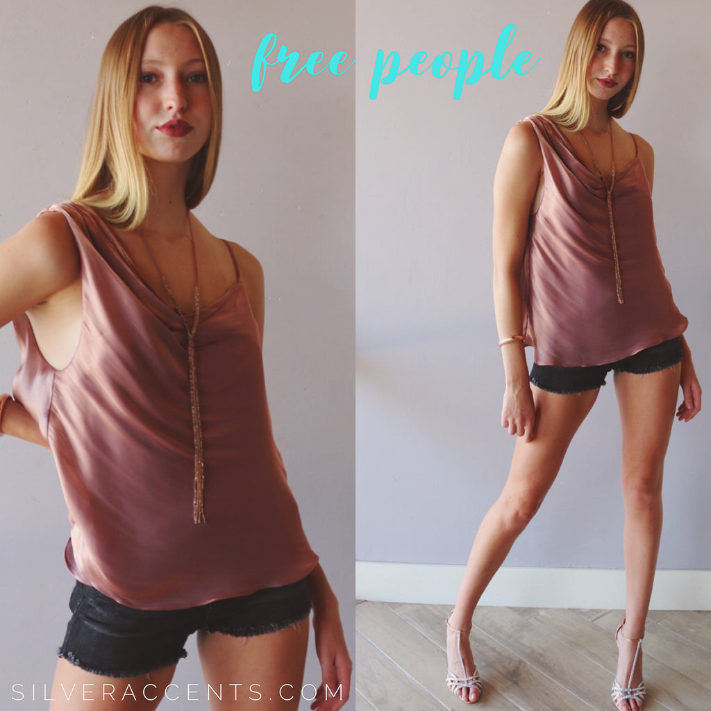 FREE PEOPLE Metallic SHIMMY SHIMMY OneShoulder Cami Top