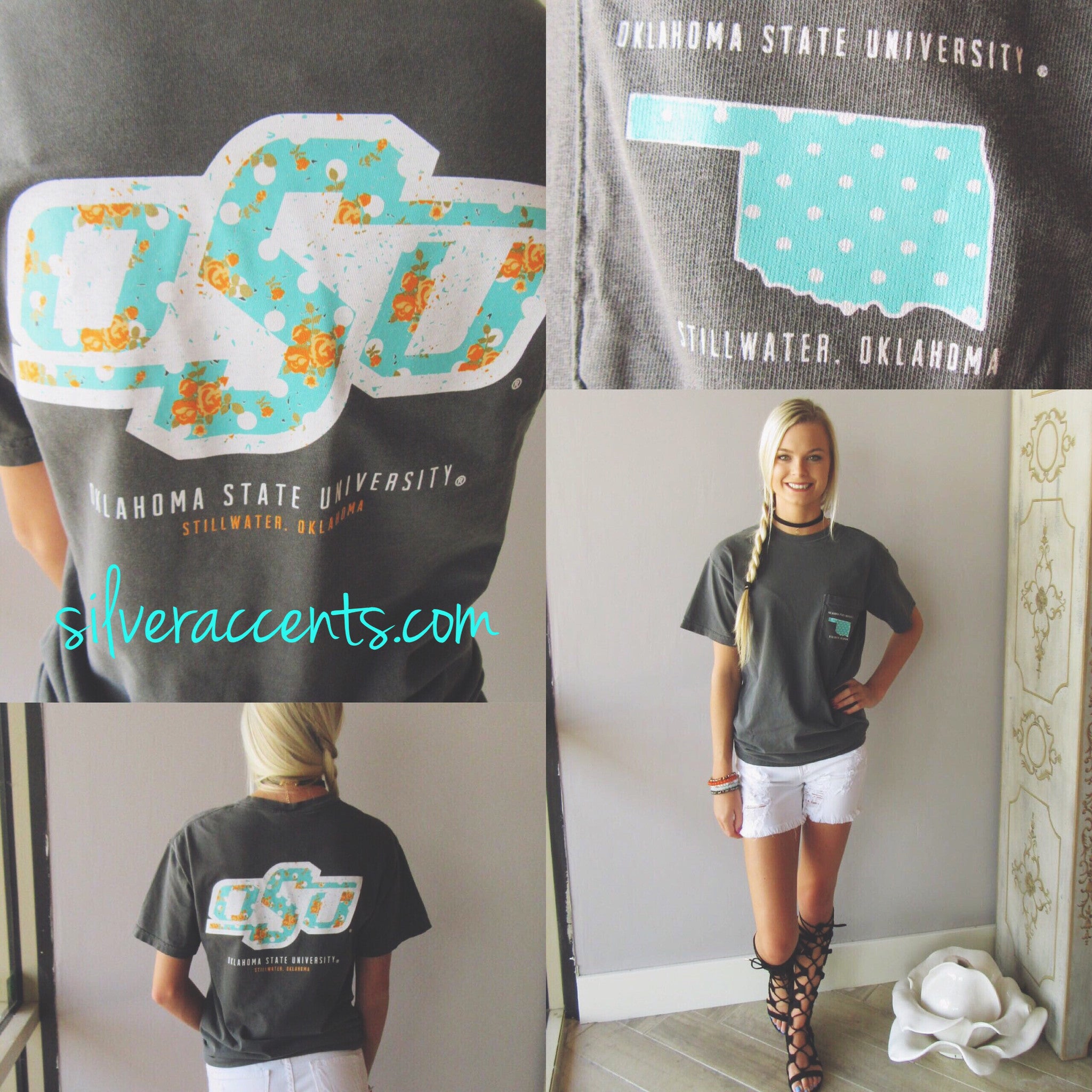 OSU Teal Floral Logo Comfort Colors Short Sleeve Tee Top