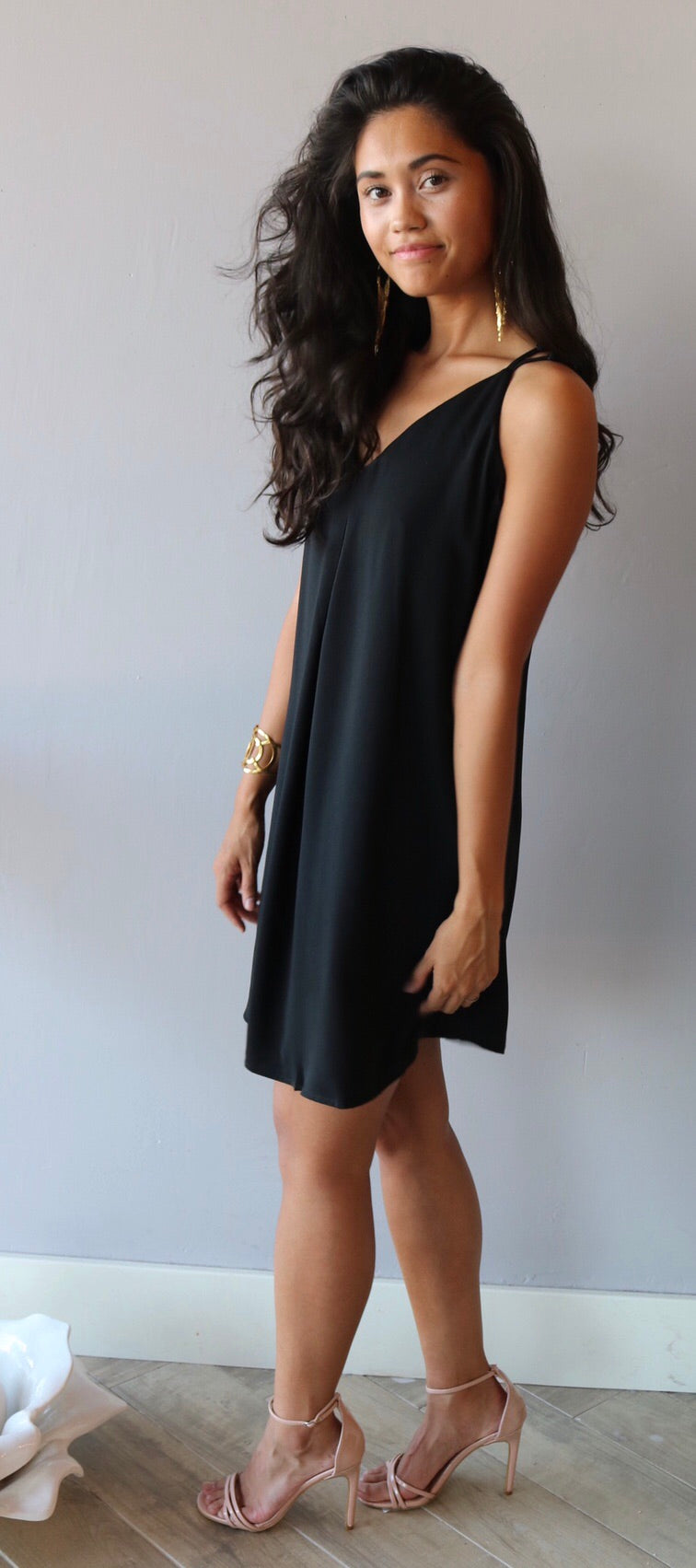 ABOVE THE CUT Lasercut Back Strappy Chiffon Shift Dress