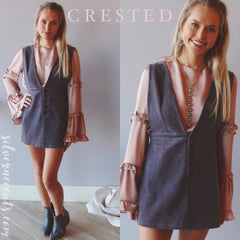 CRESTED V-Neck/Back Corduroy ButtonDown Jumper Dress