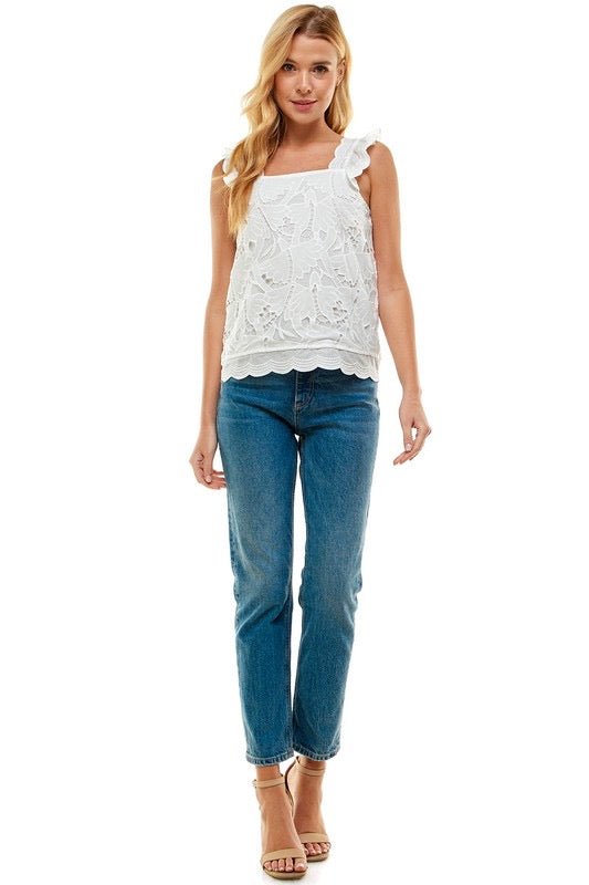 GAMMA CHI Eyelet Ruffle Sleeve Top