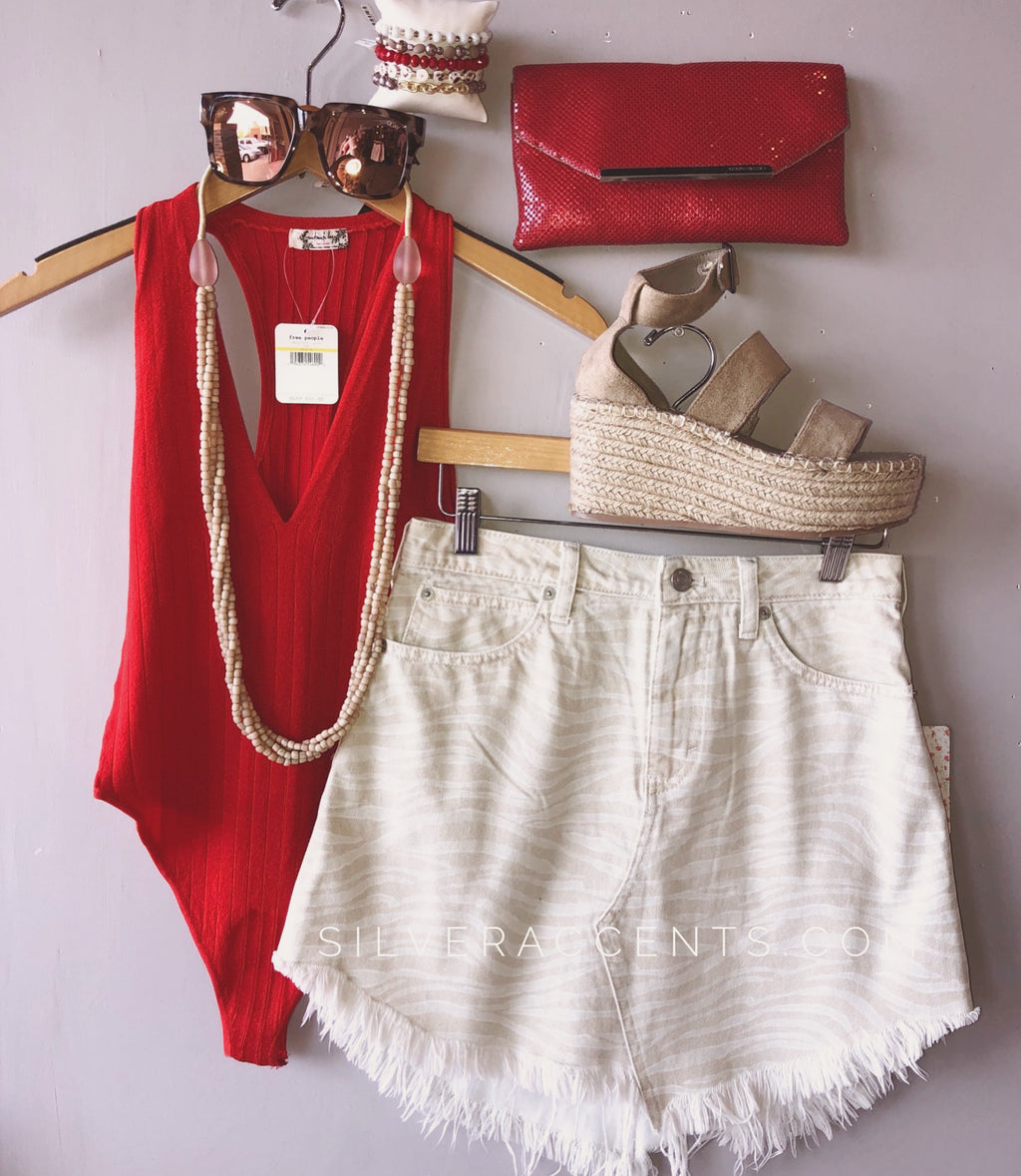 FREE PEOPLE! Printed BAILEY HiRise Denim FrayHem Skirt