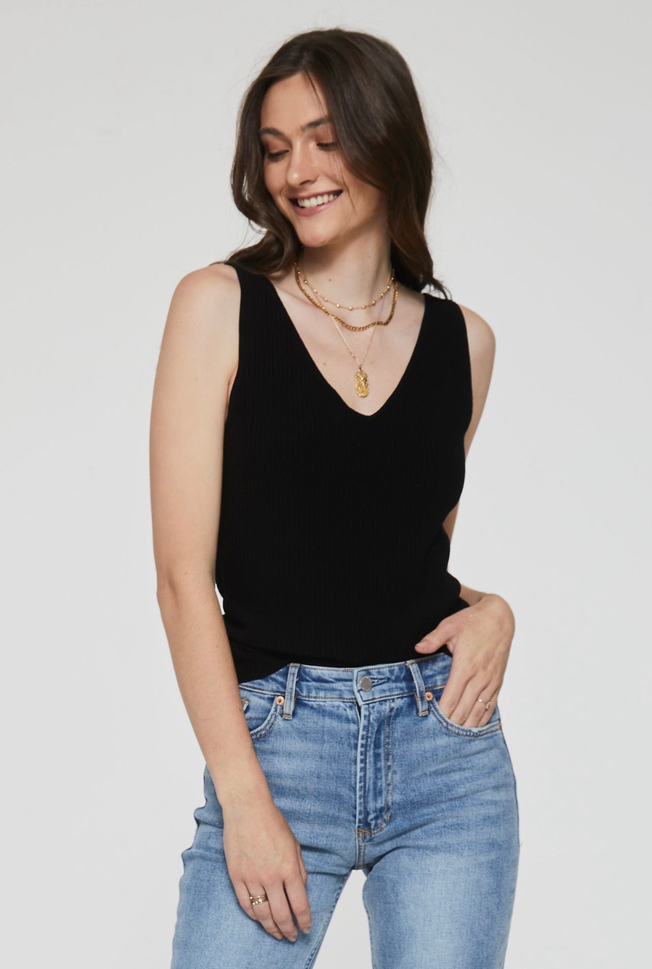ANOTHER LOVE Double V-Neck NOA RibKnit Tank Top