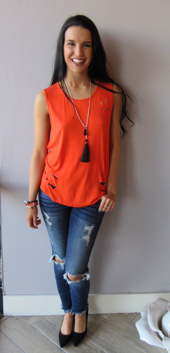 TAKEDOWN Modal Distressed Jersey Tank Top