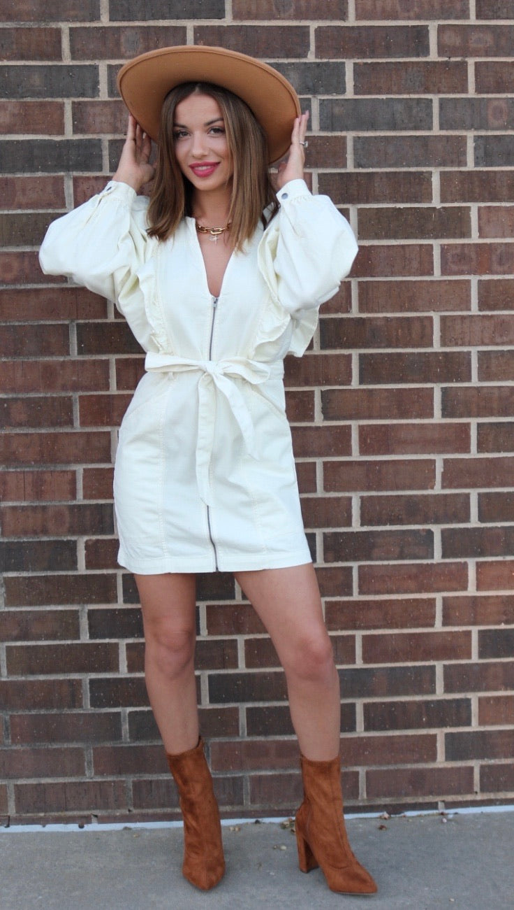 FREE PEOPLE Zipfront IMOGENE RuffleTrim TieWaist Dress