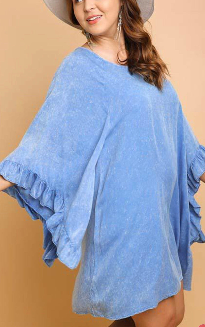 R&R Mineral Wash Ruffle Sleeve Dress