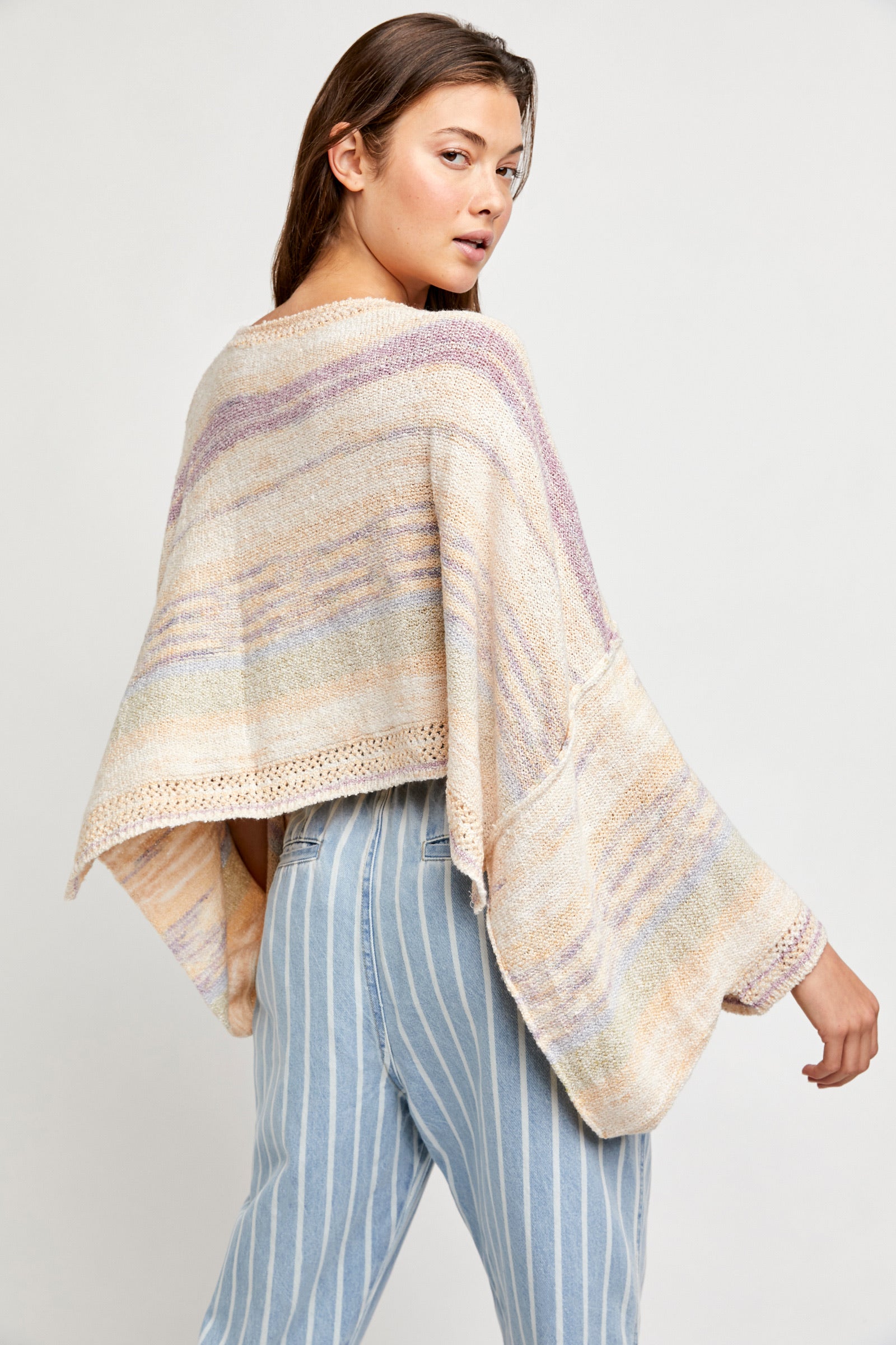 FREE PEOPLE Stripe SATURN Poncho Sweater Top