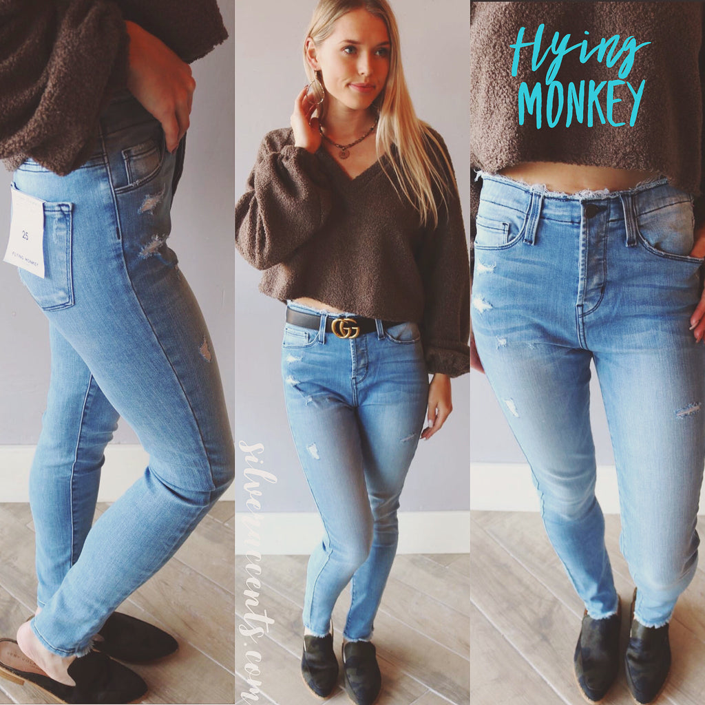 FLYING MONKEY HiRise BITTER BLUE MixedHem WaistBand Jeans