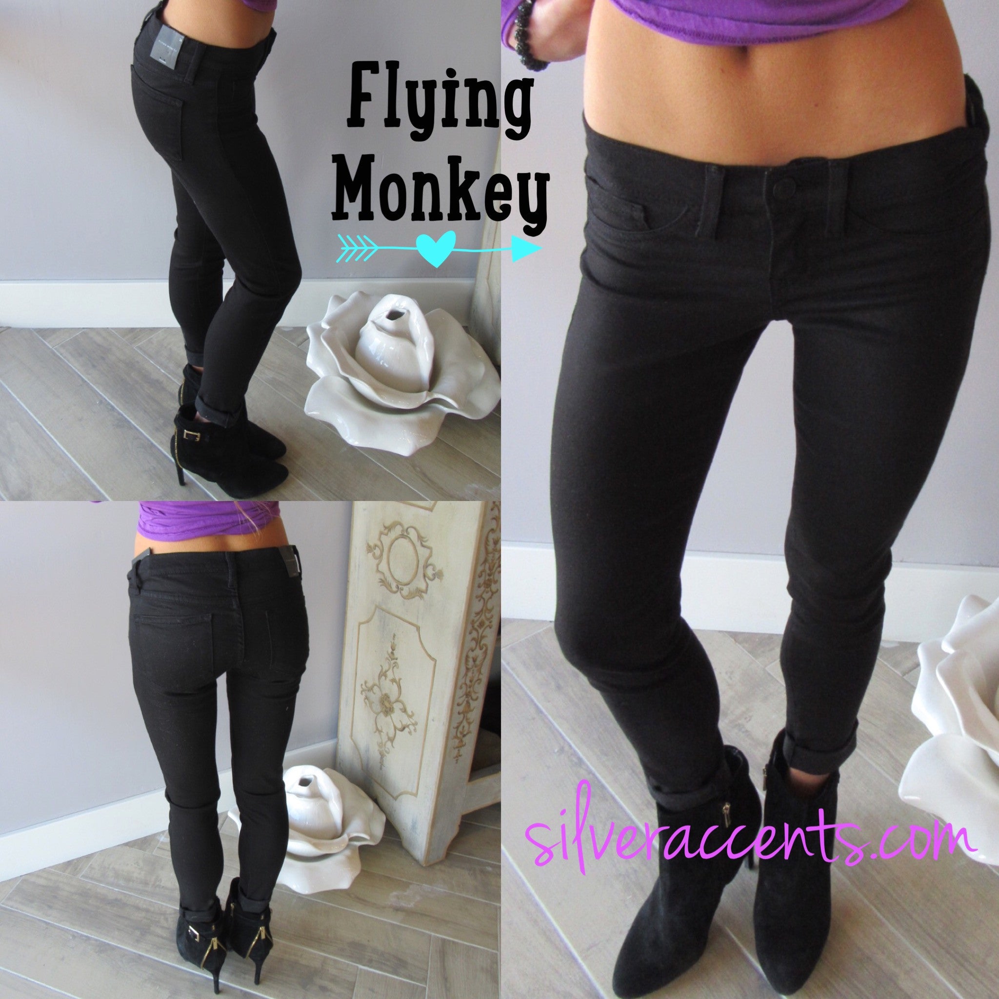 FLYING MONKEY Stretch BLACK Ankle Skinny Jean