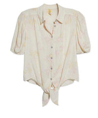 FREE PEOPLE Ivory CELIA Floral Print ButtonDown TieFront Top