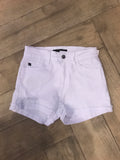 MARVEL Mid Rise Cuff Distressed White Jean Shorts