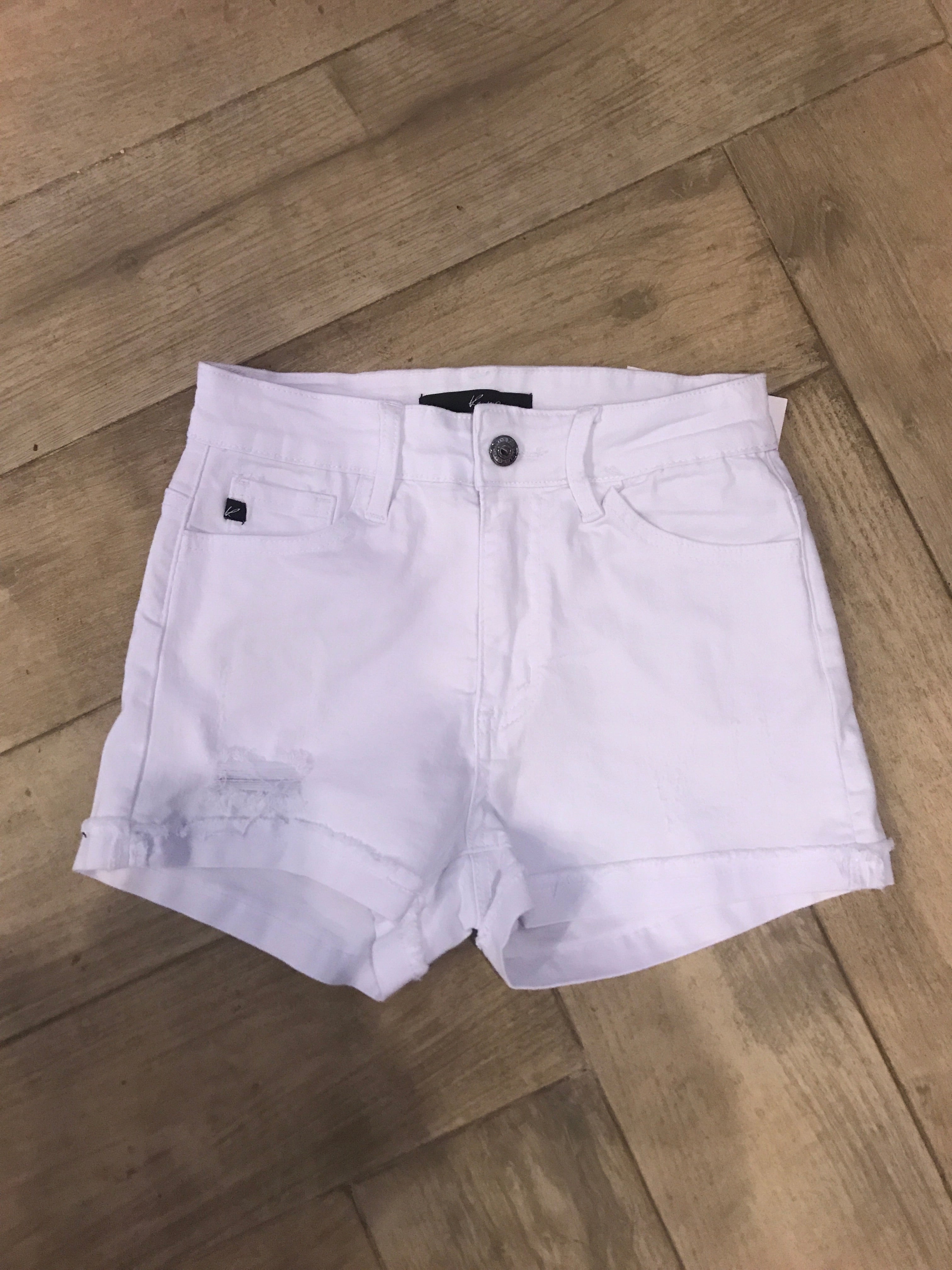 MARVEL Mid Rise Cuff Distressed White Jean Shorts