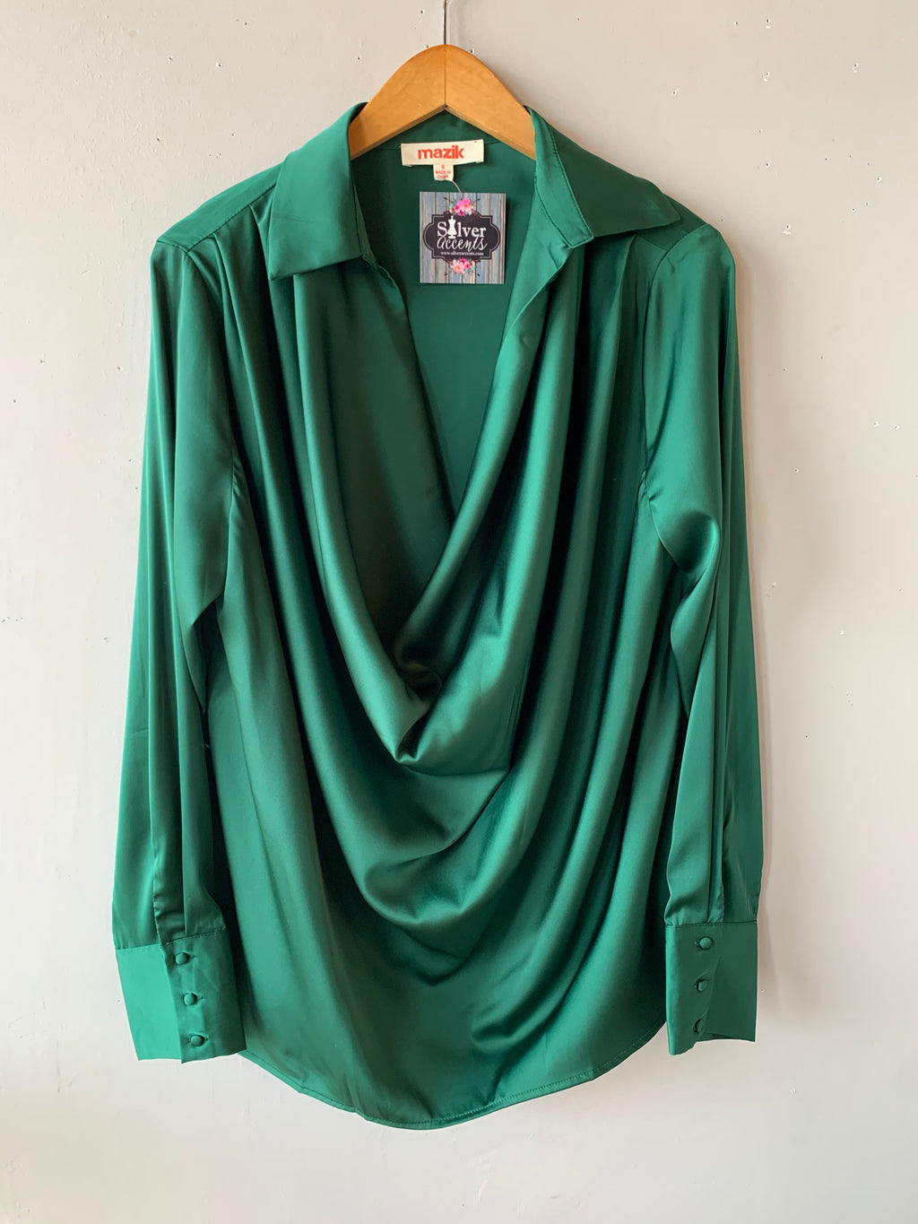 BRAZEN Collared Cowl~Neck Satin Top