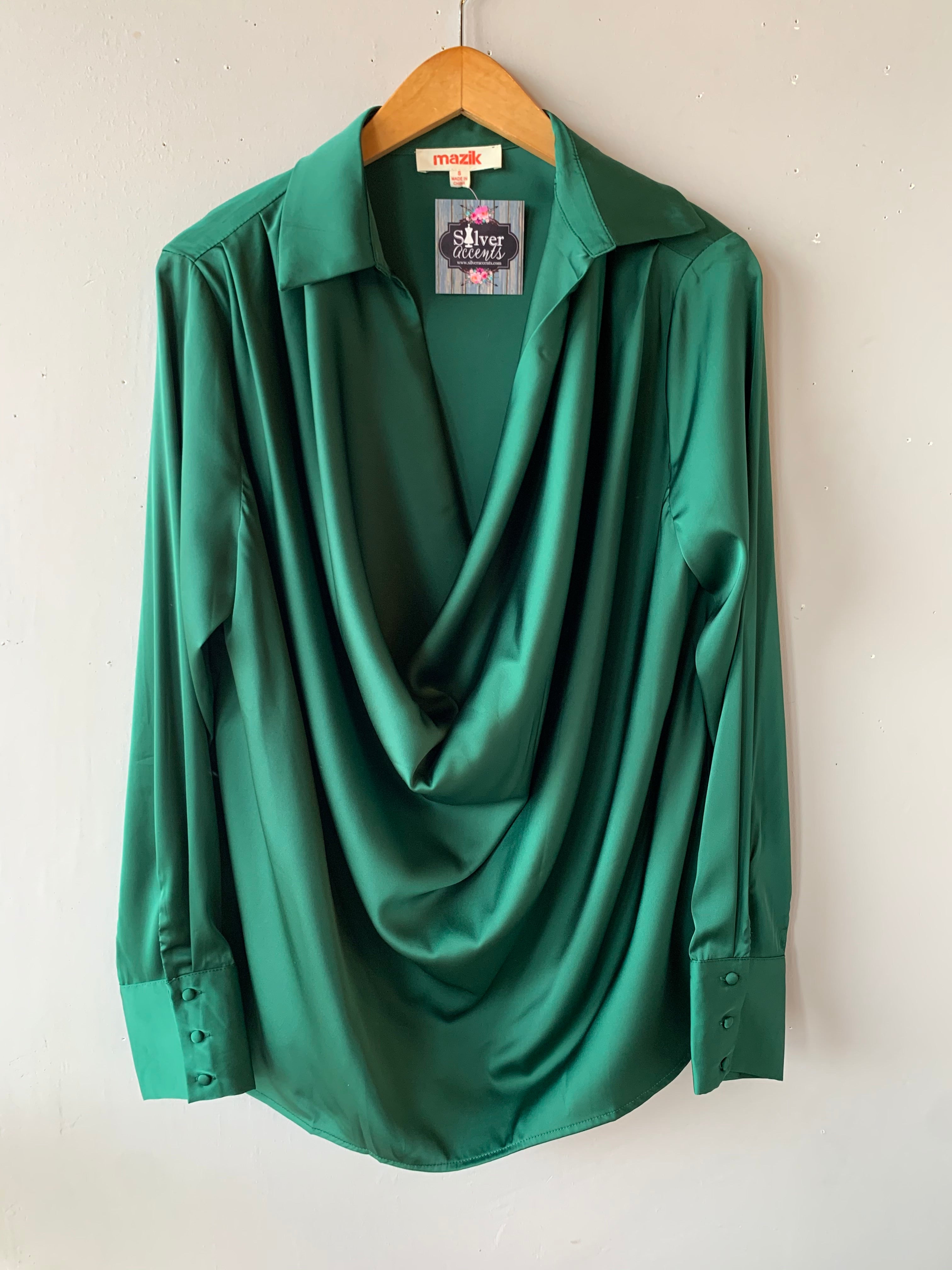 BRAZEN Collared Cowl~Neck Satin Top