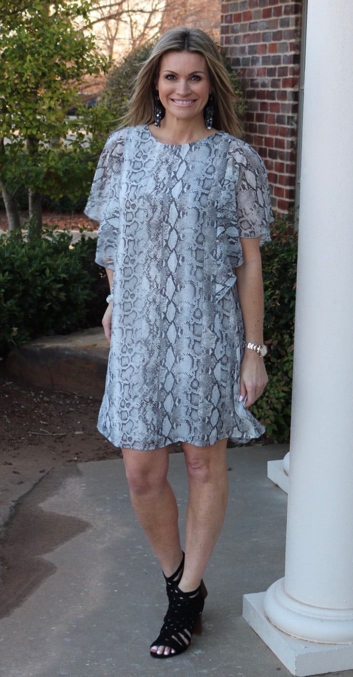 ALERT Python FlutterSleeve Chiffon Dress