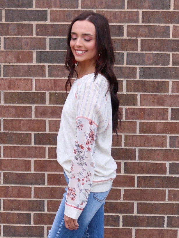 DAYLIGHT PatchSleeve TerryKnit Pullover Top