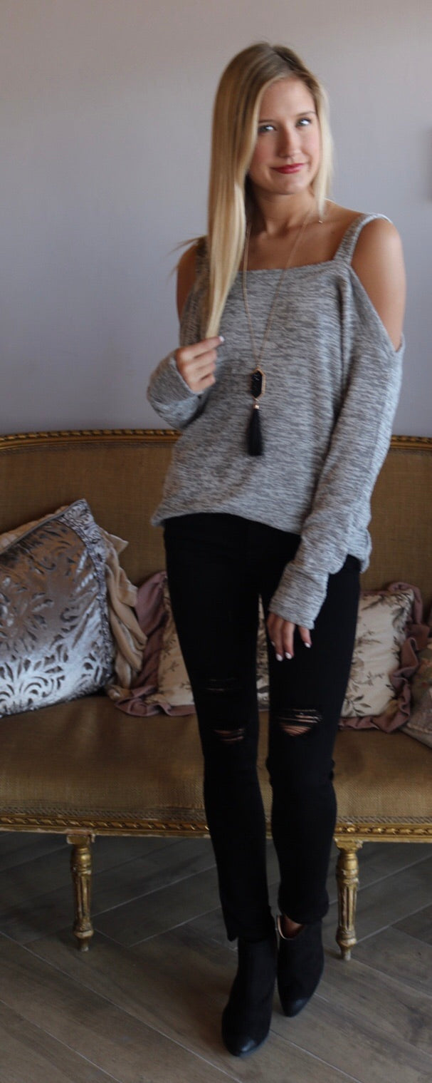 BOBI LoungeKnit HARDWIRED OffShoulder Strap SuperSoft Knit Top