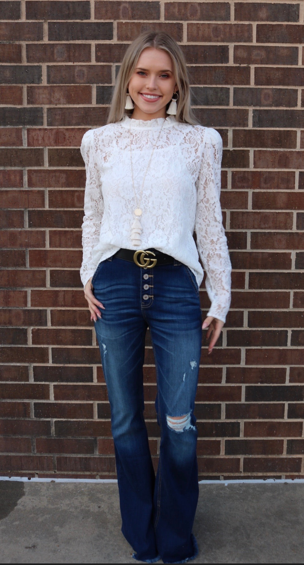 Mittoshop ARTFUL Lace Gathered MockNeck PuffSleeve Top