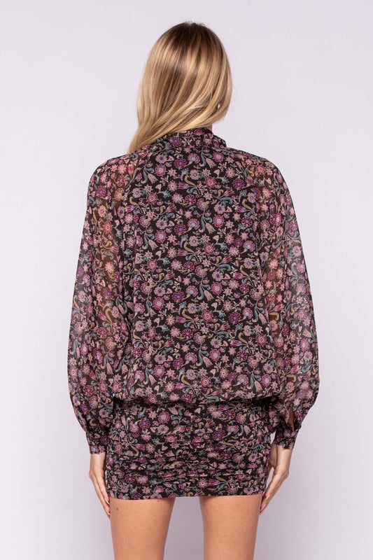 *JEM Floral LongSleeve Wrap Bodycon Skirt Dress