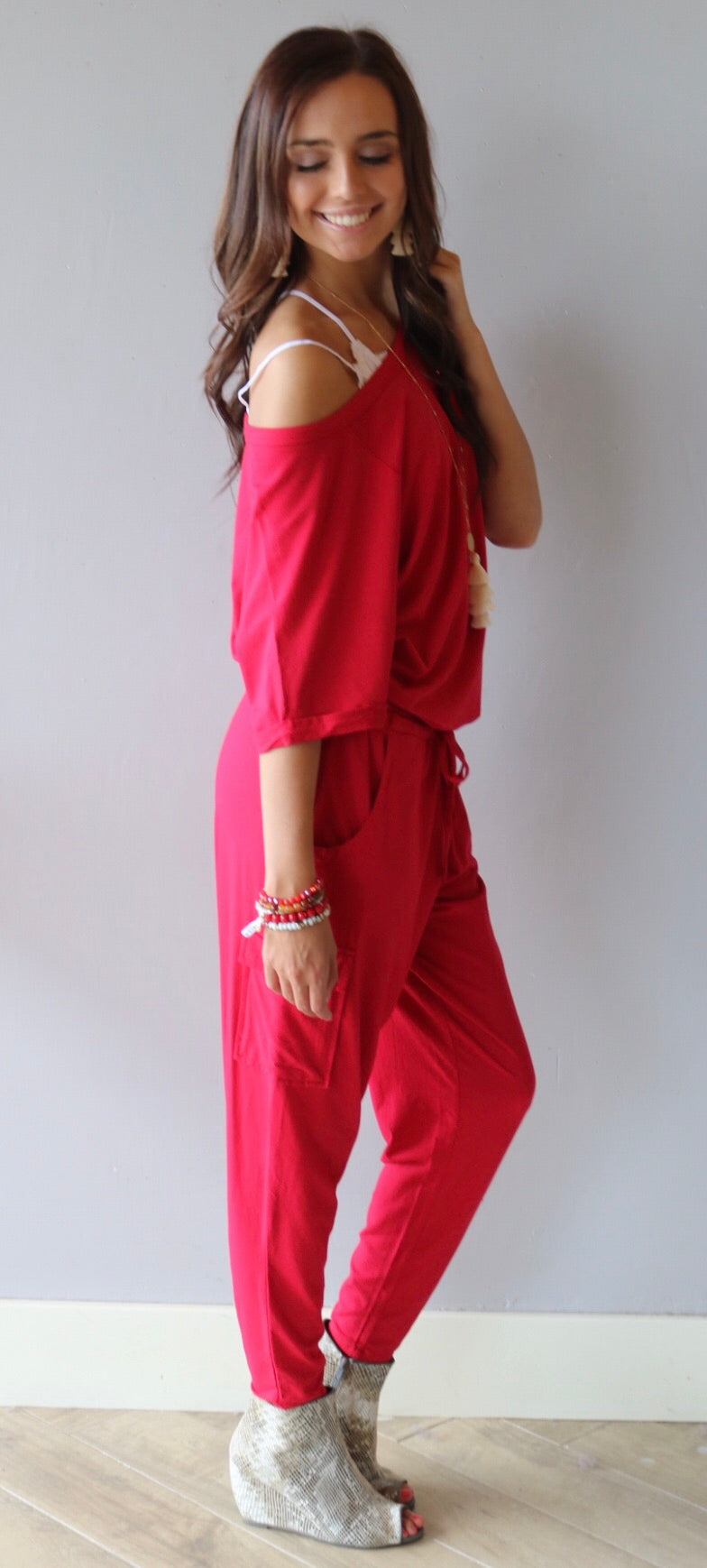 BOBI Supreme Jersey MILLENNIAL RollSleeve Cargo Skinny Jumpsuit