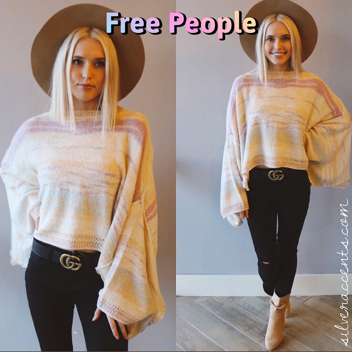 FREE PEOPLE Stripe SATURN Poncho Sweater Top