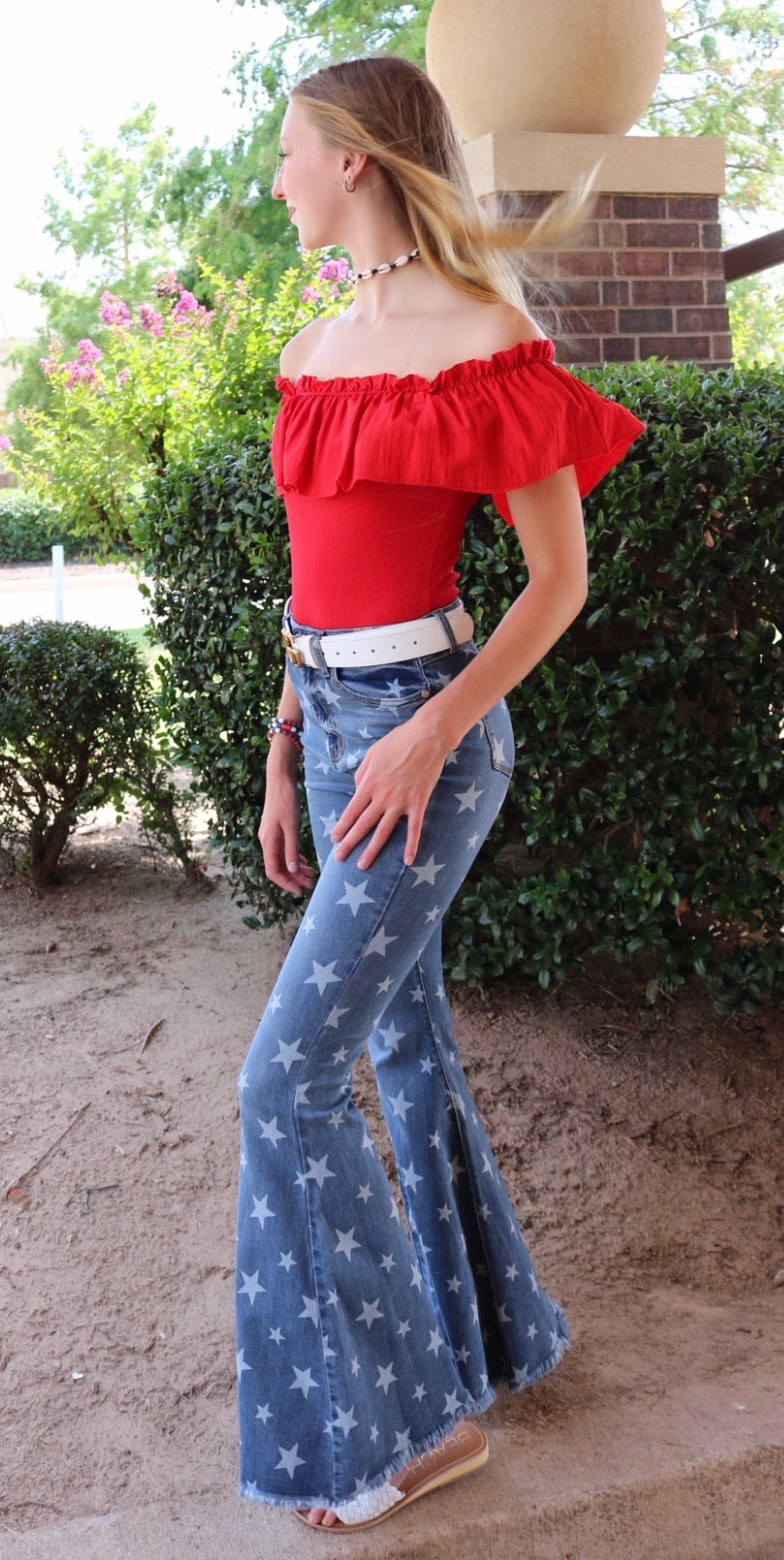 SHOWDOWN Star Print SuperFlare RawHem Jean