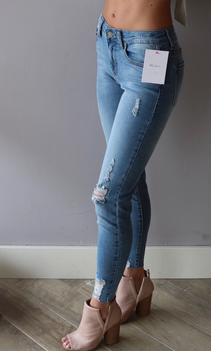 COSMOPOLITAN MidRise Destructed Ankle Skinny Jean