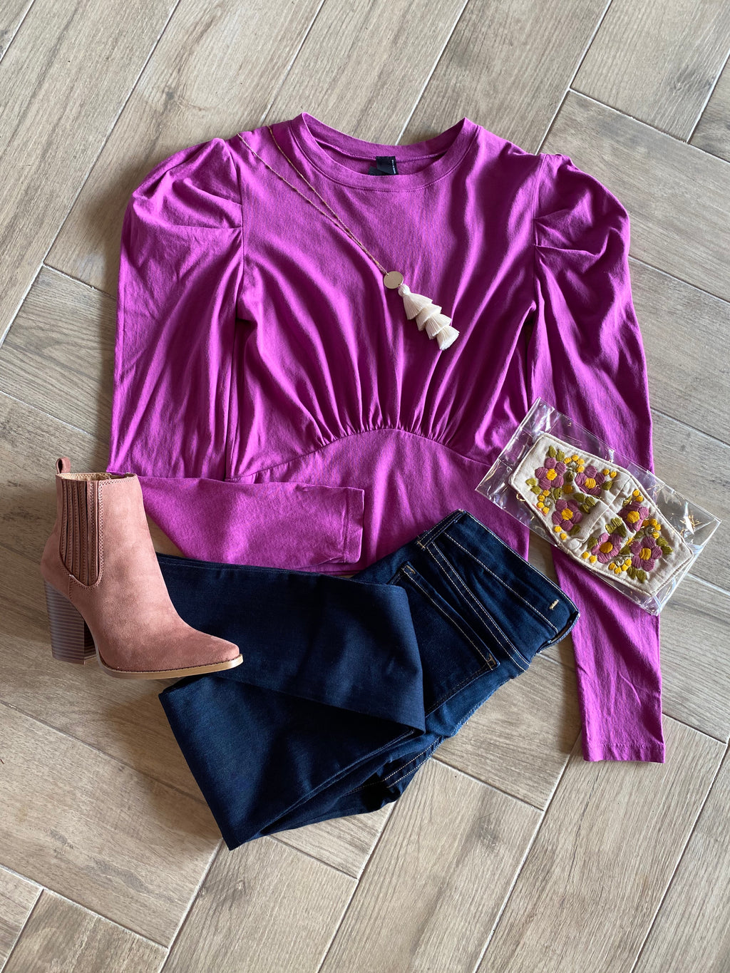 BOBI Puff Sleeve TACTIC Waist Crop Top