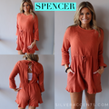 &Merci SPENCER Gauze RuffleHem 3/4Sleeve Short Romper