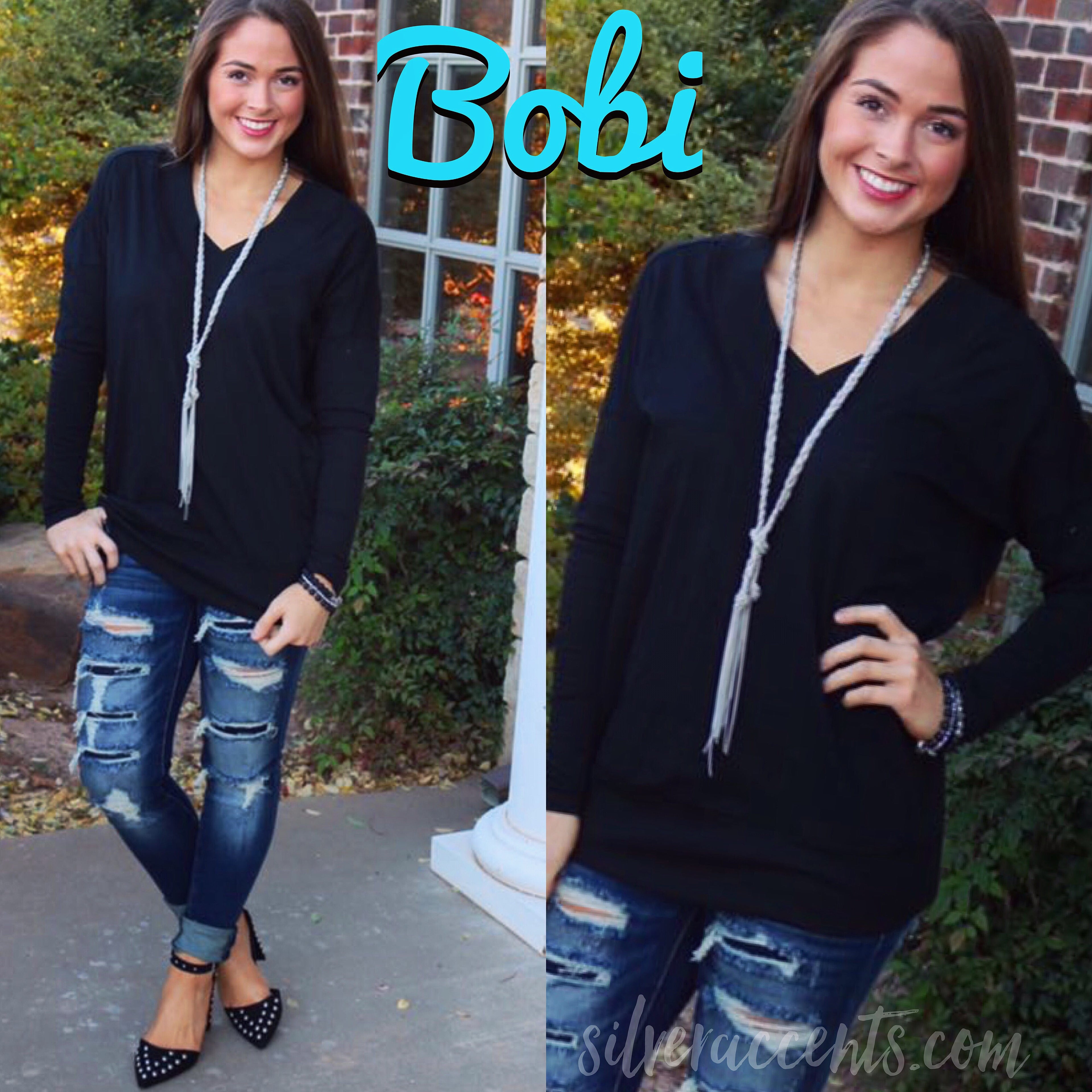 BOBI Slub Jersey JUDGEMENT DAY V-Neck RibKnit Trim Tunic Top