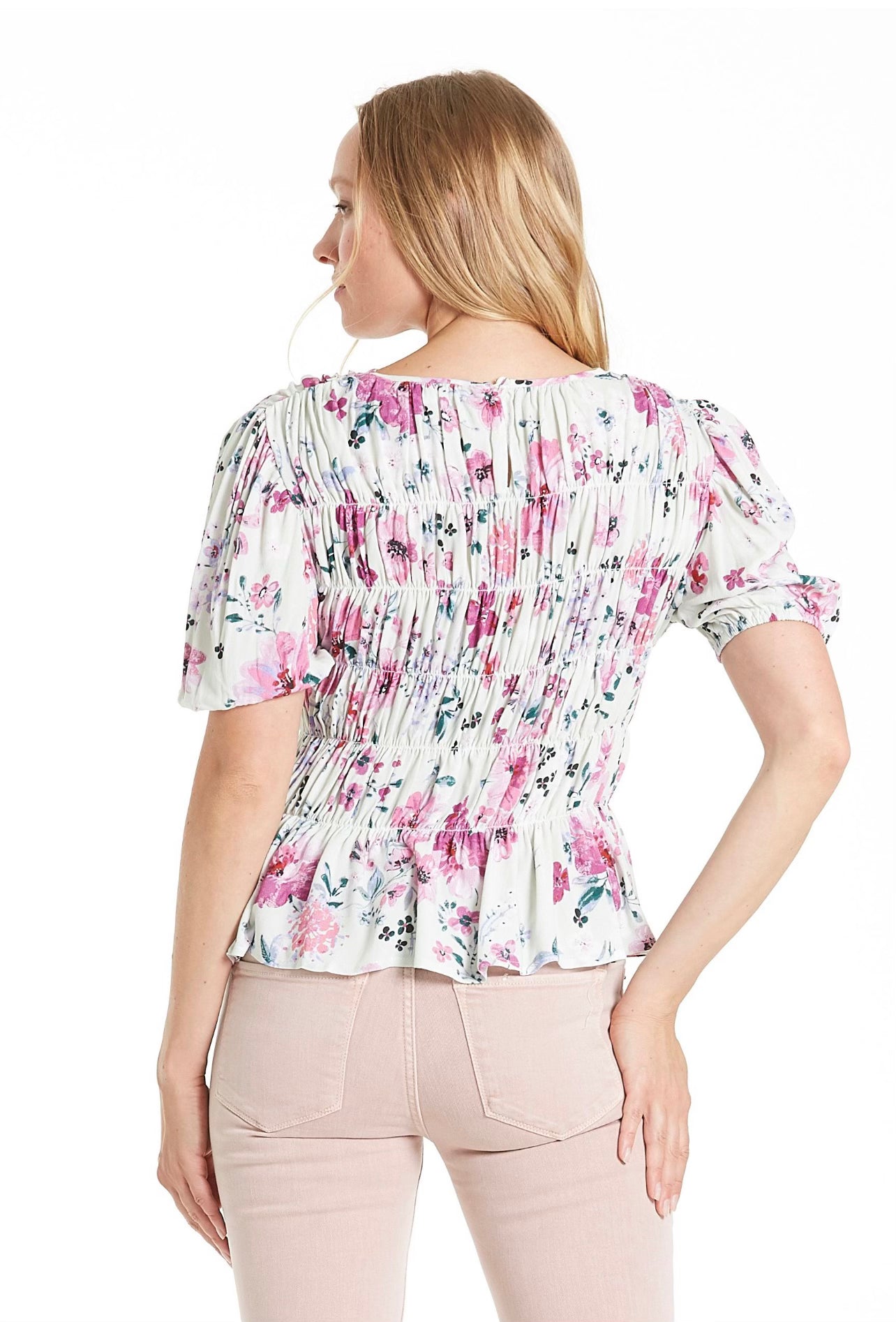 *ANOTHER LOVE Floral AMOR Smock~Body Puff~Sleeve Top