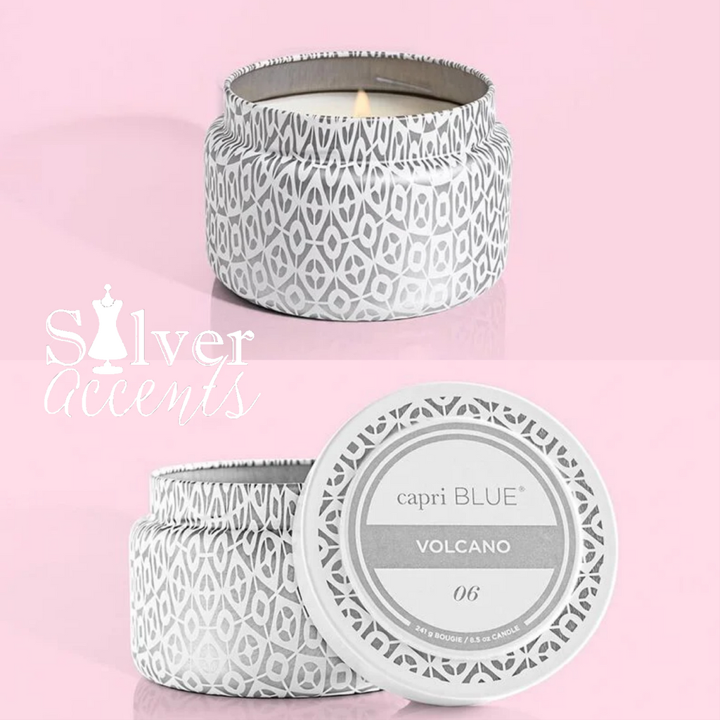 CAPRI BLUE Printed VOLCANO 8.5oz Tin Candle