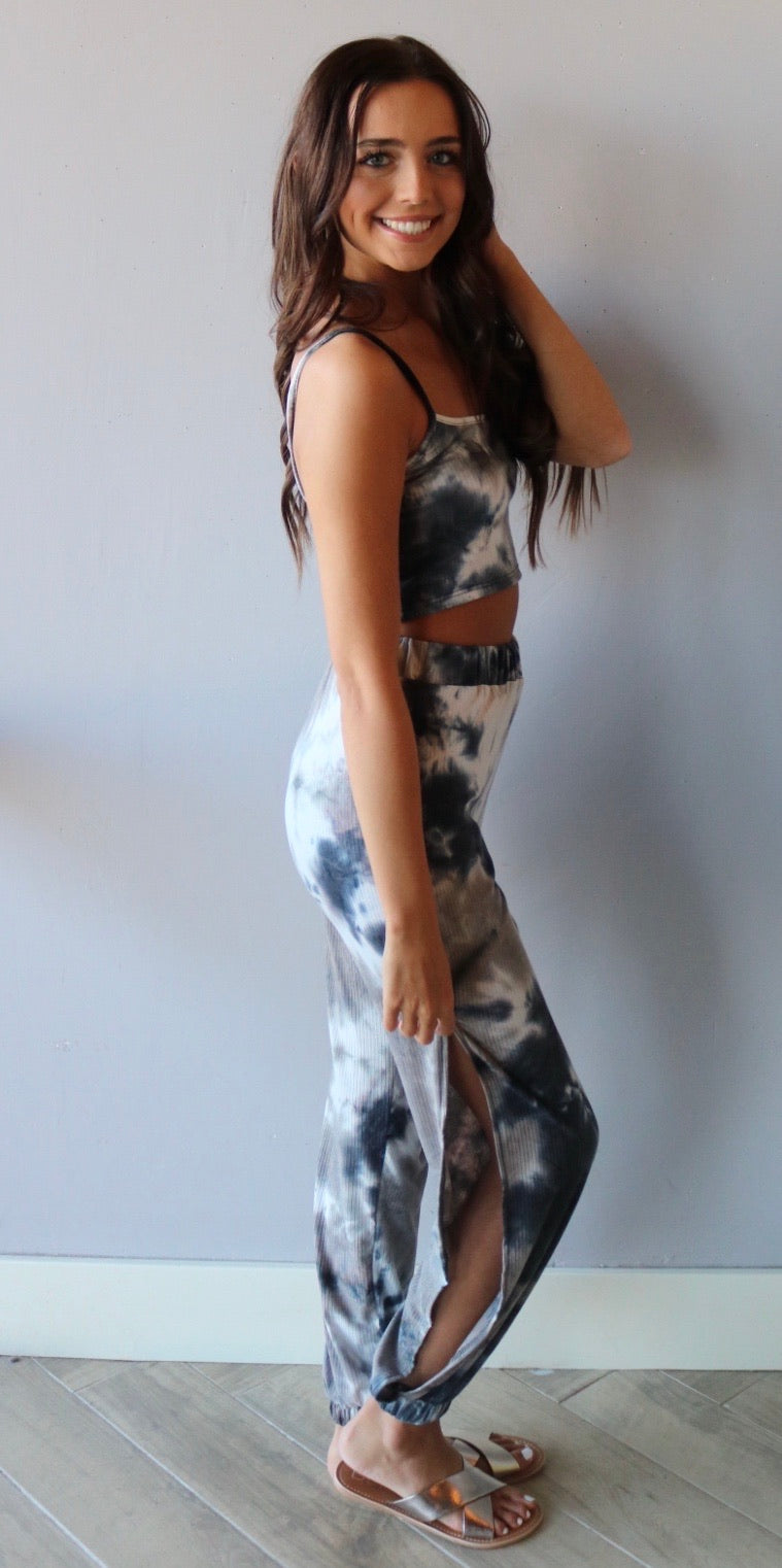 HYPE 2 Piece TieDye Crop Cami/Jogger RibKnit Set
