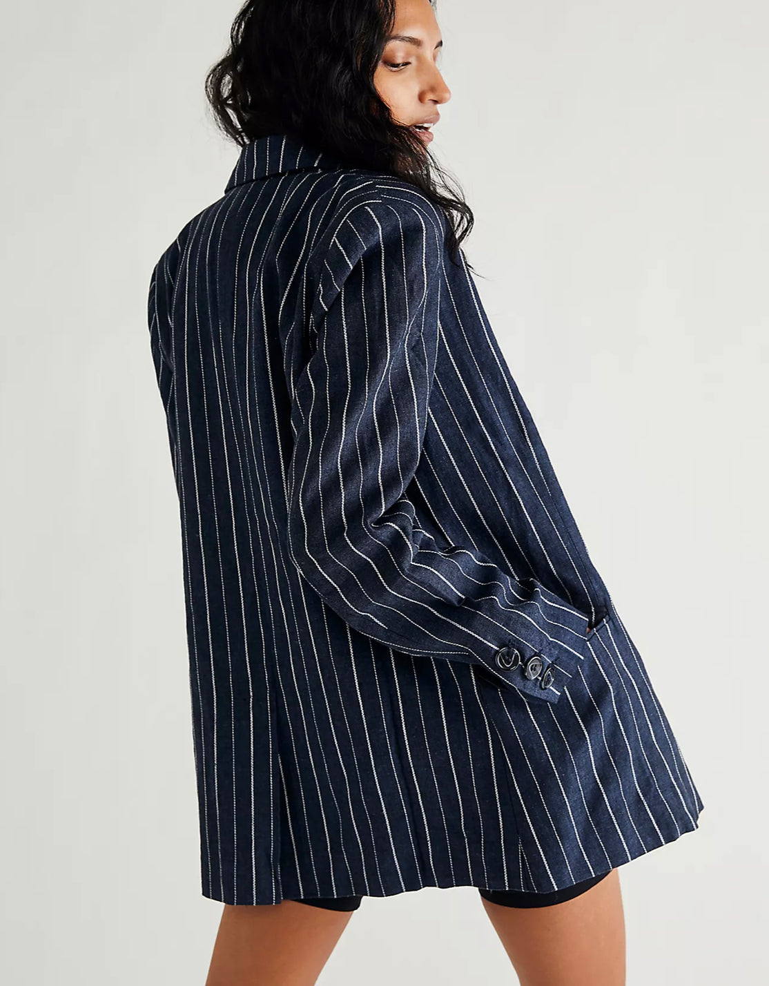 FREE PEOPLE Navy Combo ASHBY Pinstripe Blazer Jacket