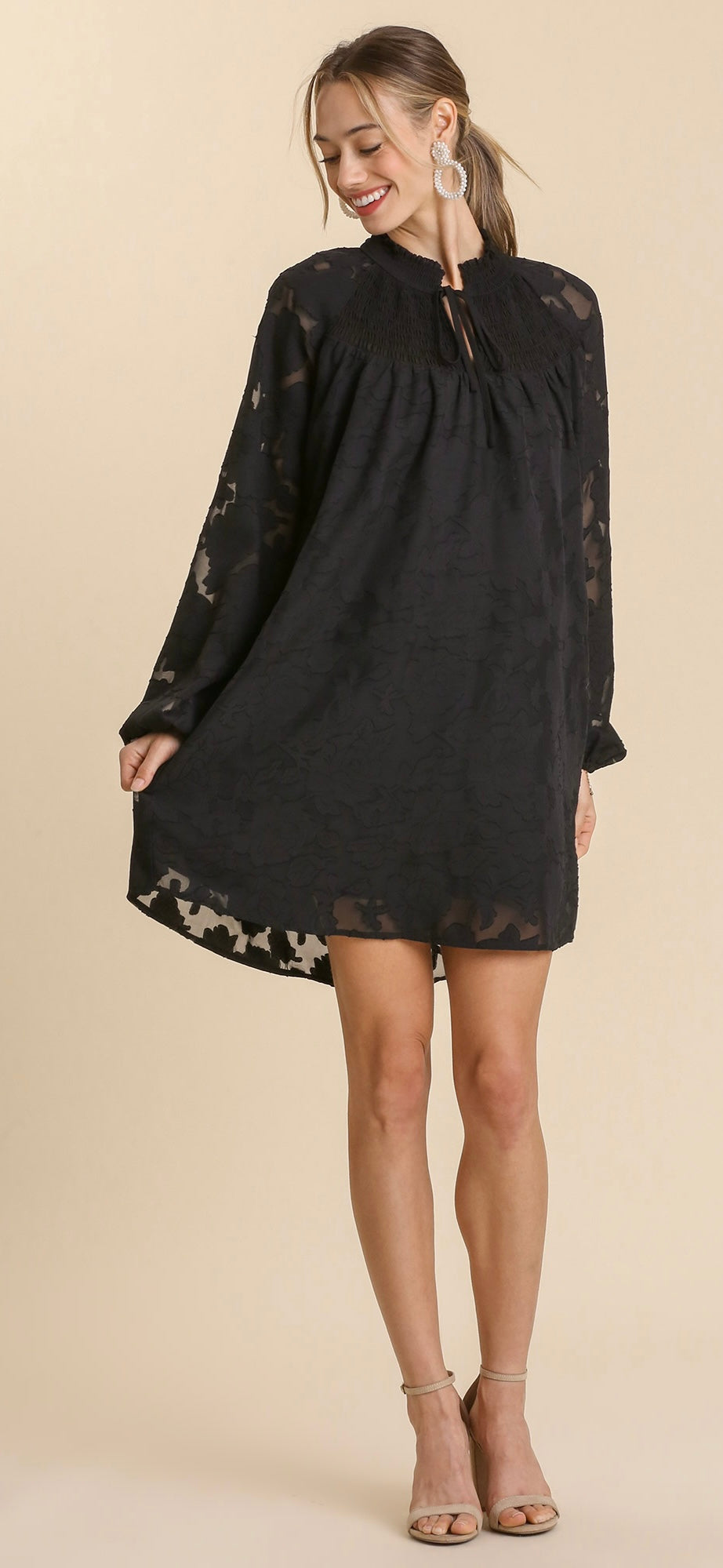 *CANVAS Jaquard Raglan TieNeck Yoke Dress