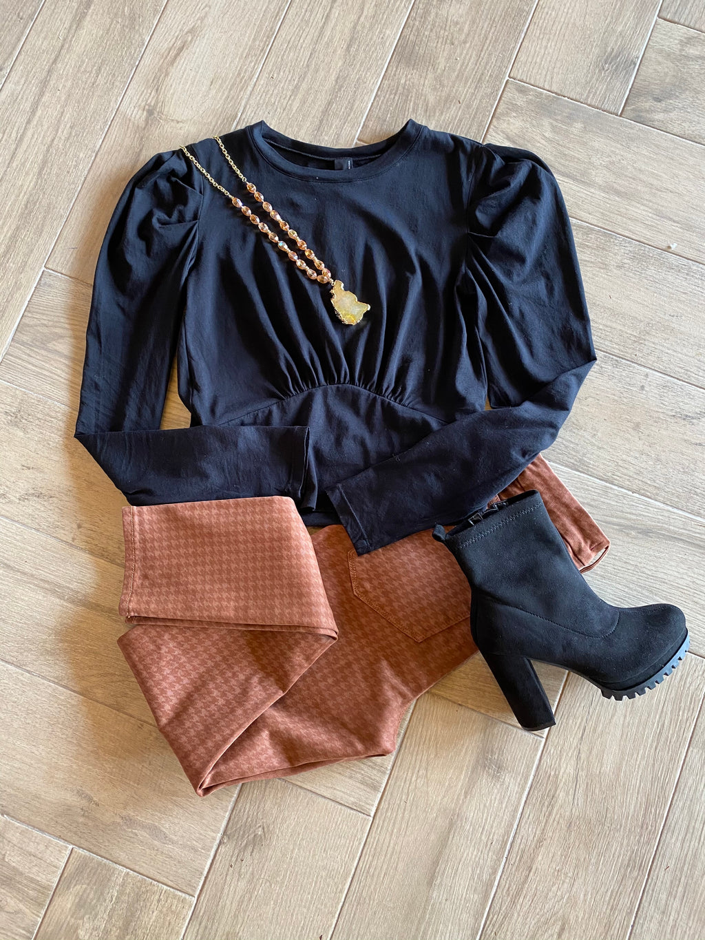 BOBI Puff Sleeve TACTIC Waist Crop Top