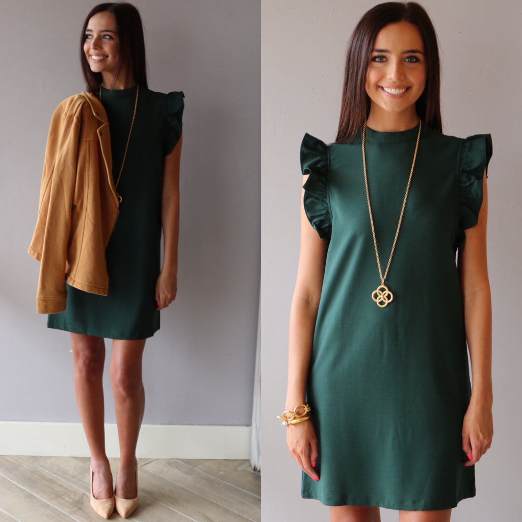 CHIME IN Ruffled Sleeve High Neck Dress