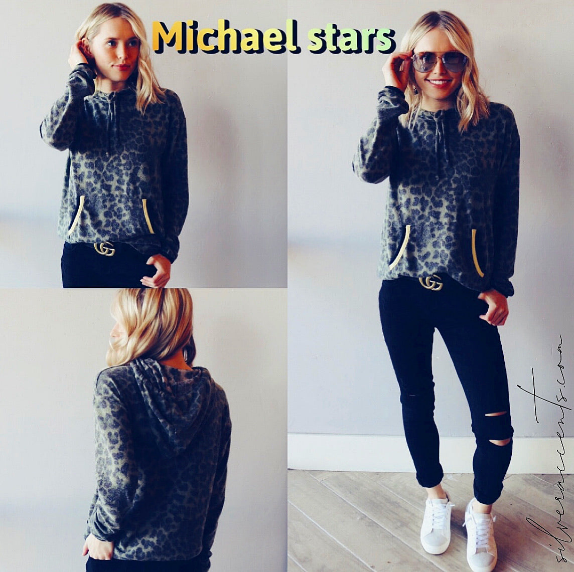 MICHAEL STARS BrushKnit CODY Eden Leopard Hoodie Top