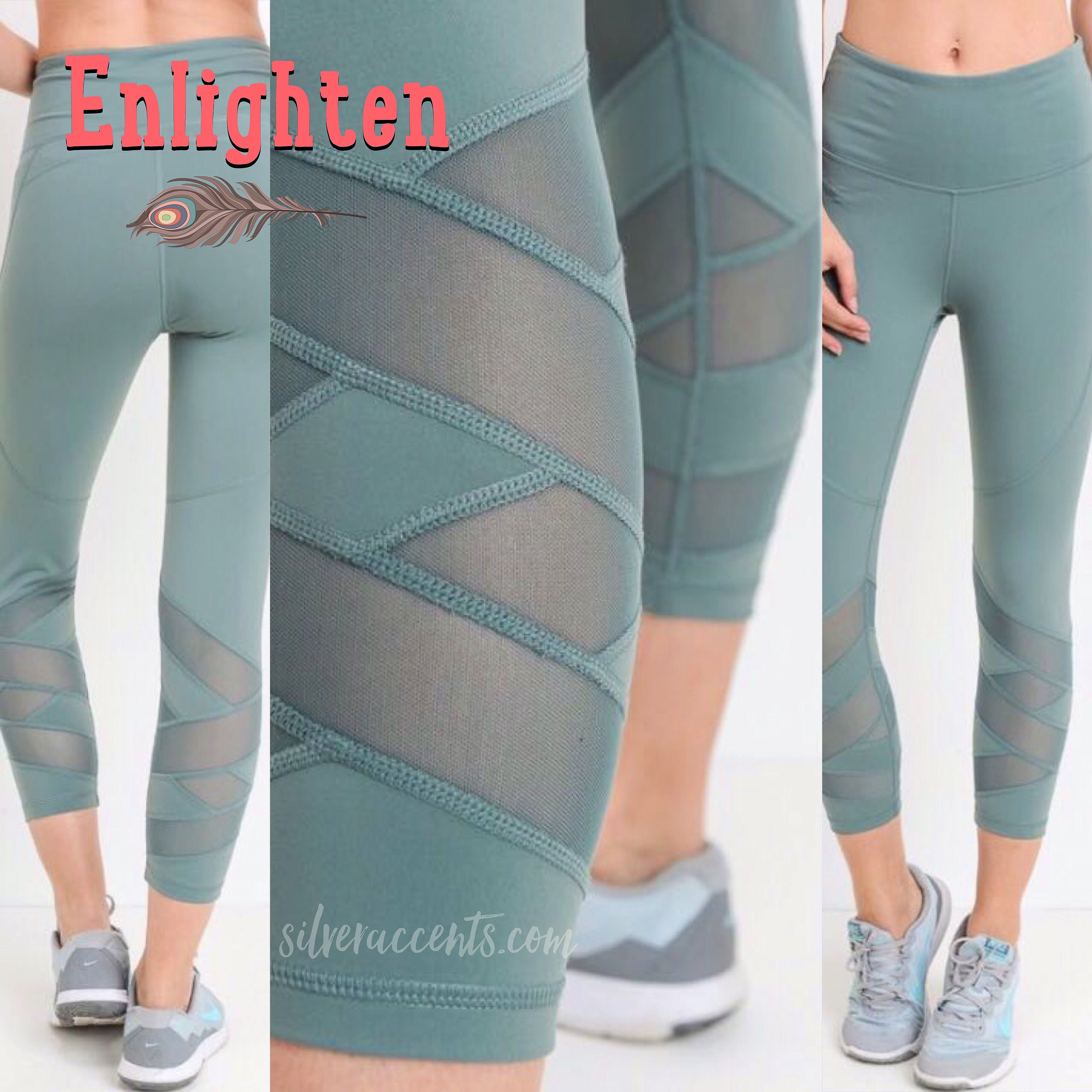 ENLIGHTEN Teal Blue Hi Waist Zig Zag Mesh Inset Crop Legging